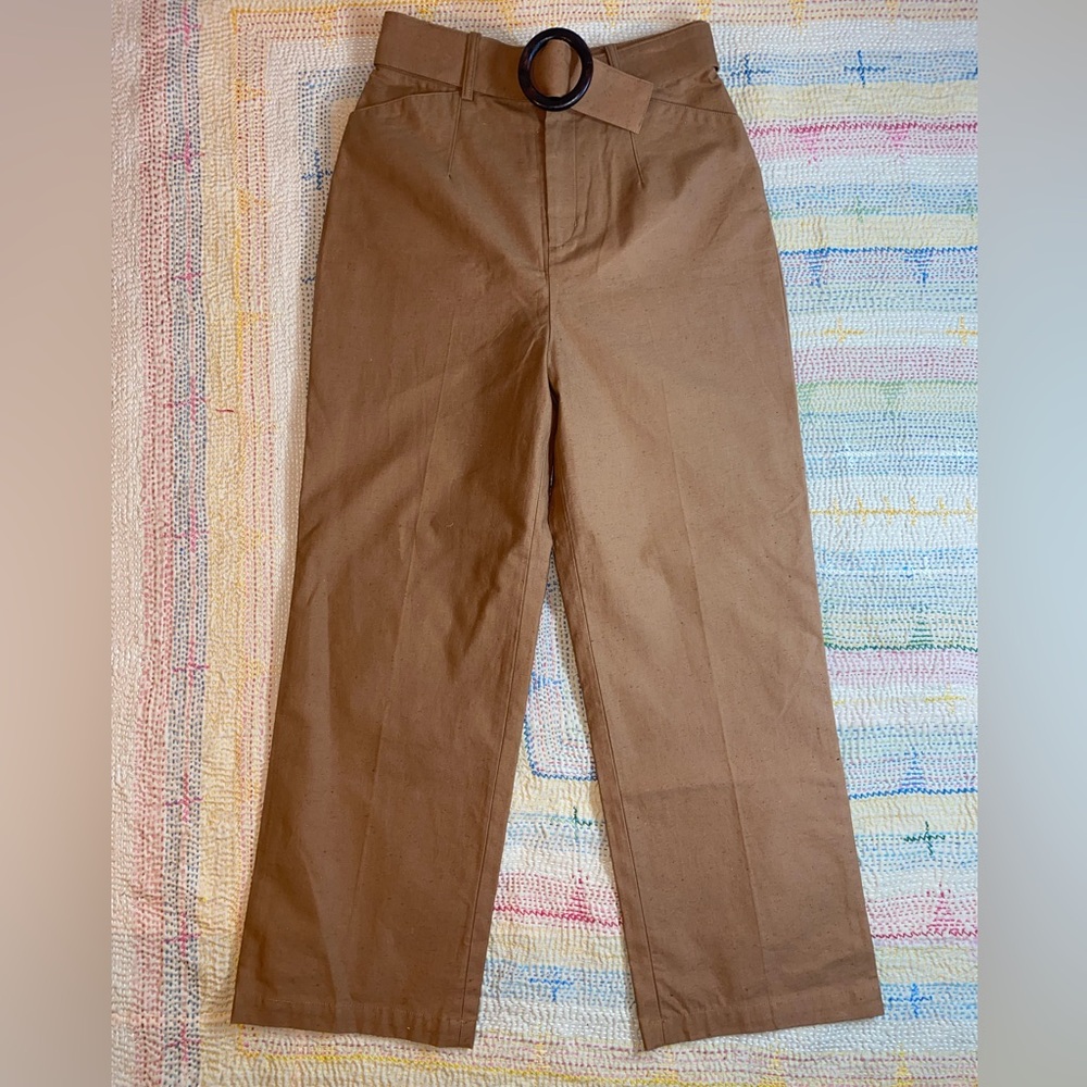 Women’s Lily Brown Brown High Waist Straight Leg Belted Pant Size S
